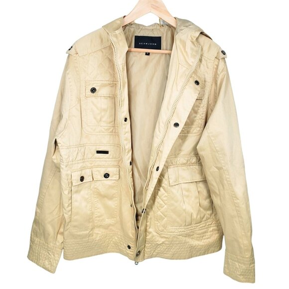 Sean John Mens Khaki‎ Quilted Hooded Jacket XL - Picture 2 of 8